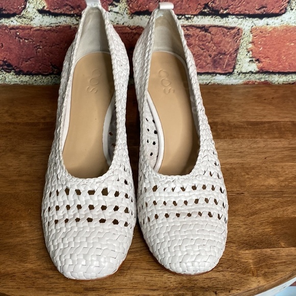 COS Braided White Leather Shoes with Block Funky Heels Size 9 - Picture 9 of 15